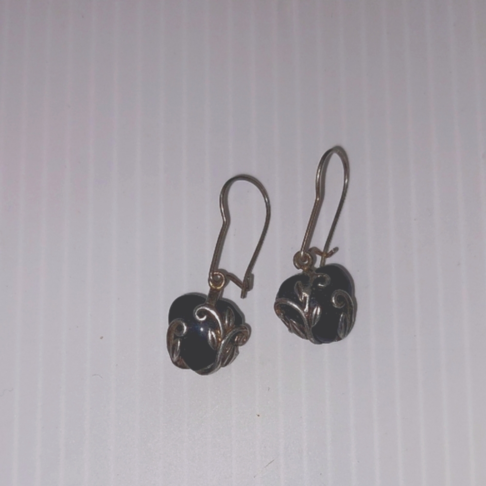 Vintage Black Heart and 925 Silver Earrings .Intricate Design.Vintage - Picture 2 of 8